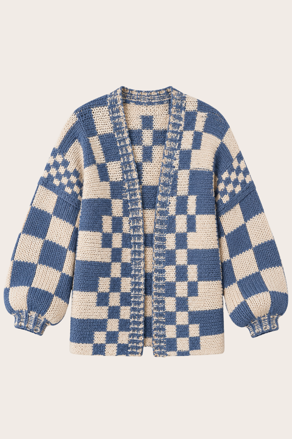 The Marielle Checkered Knit Cardigan – Blue & Cream