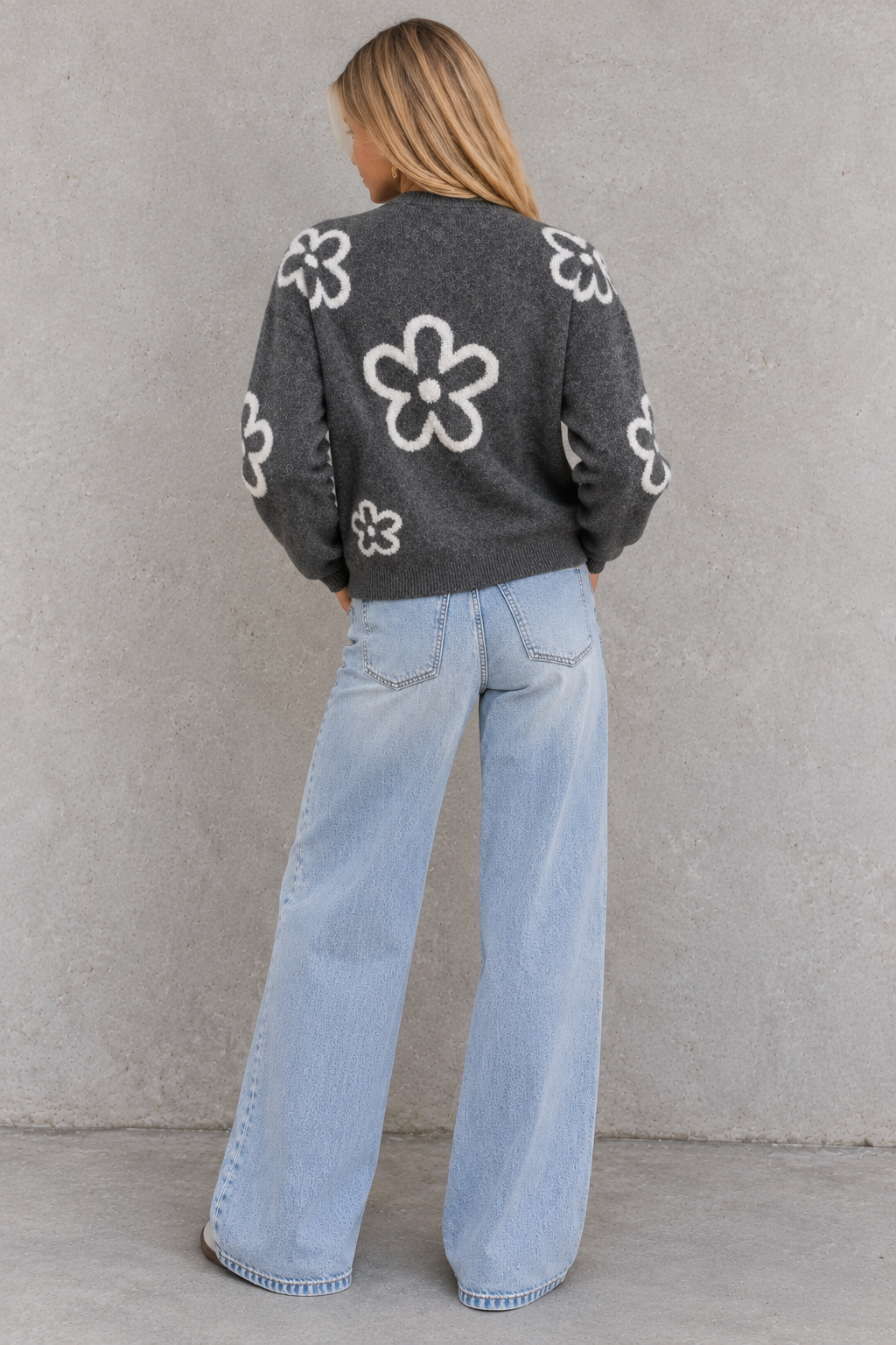 The Marlowe Floral Knit Sweater – Charcoal
