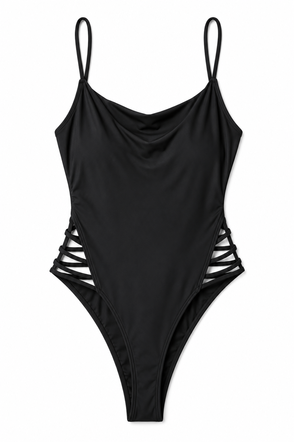 Lola Strappy Cowl Neck Bodysuit- Black