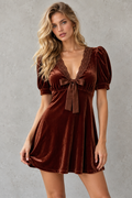 The Vianne Velvet Mini Dress – Chocolate Brown