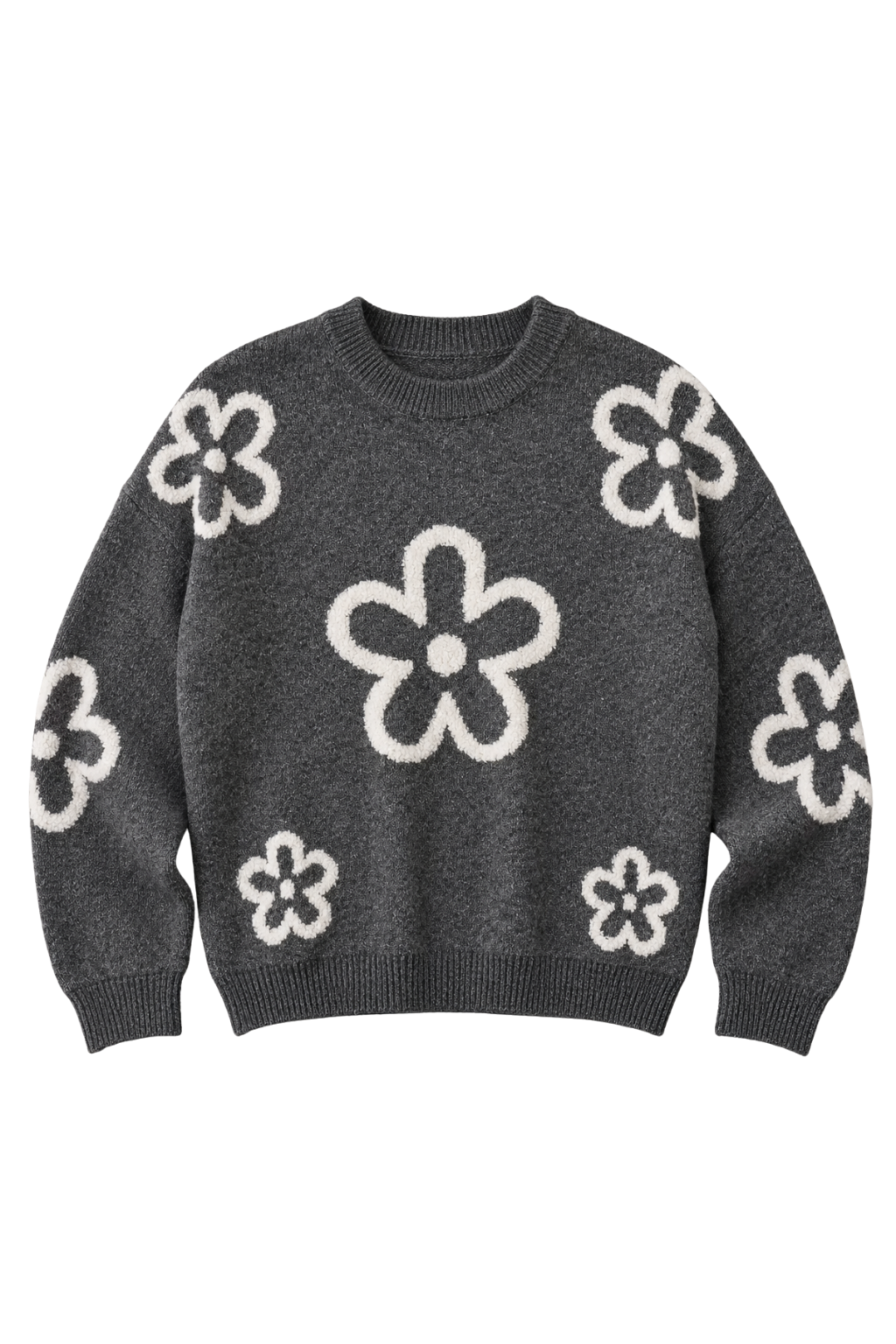The Marlowe Floral Knit Sweater – Charcoal