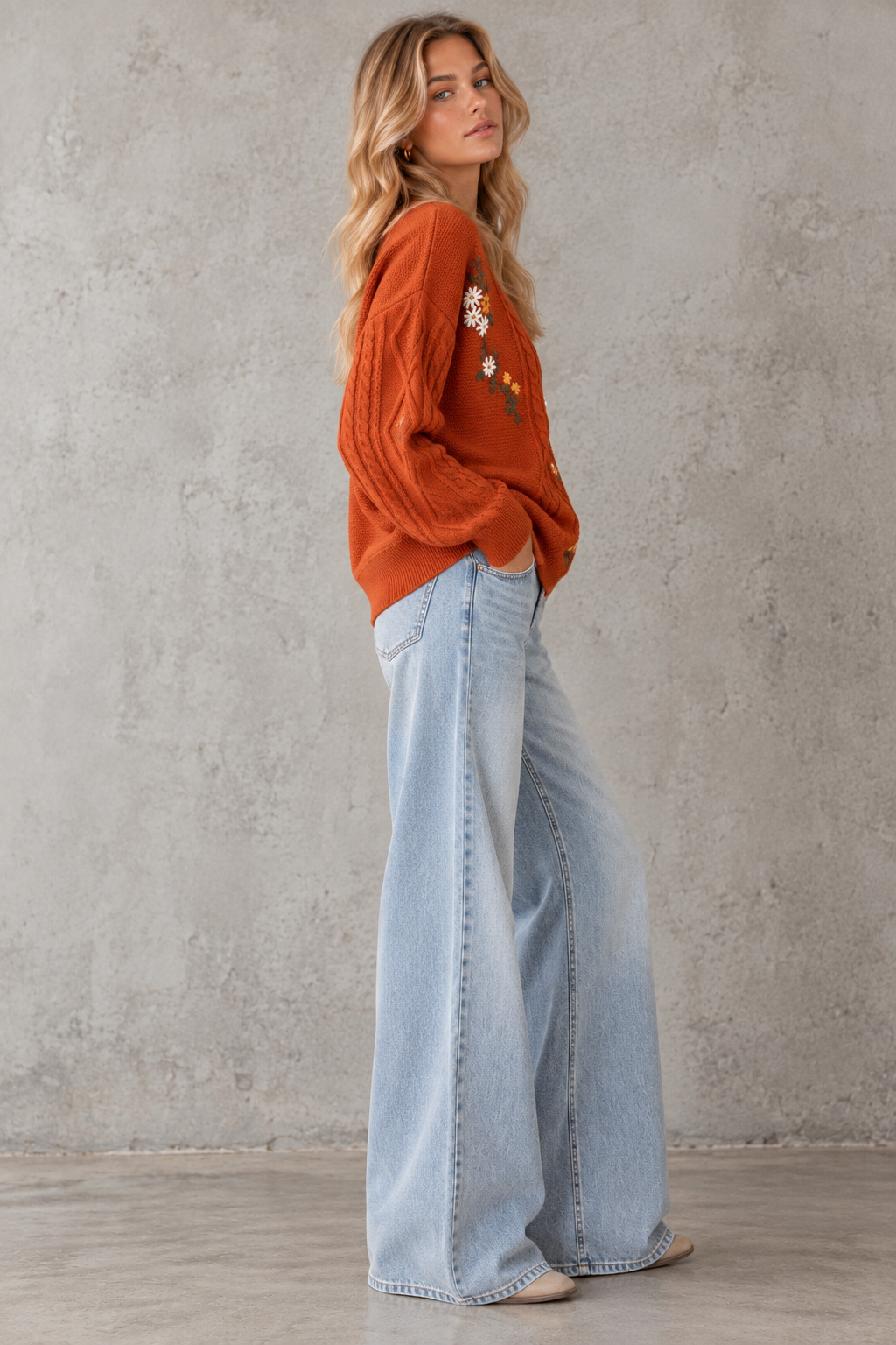 Éloise Floral Embroidered Cable-Knit Sweater