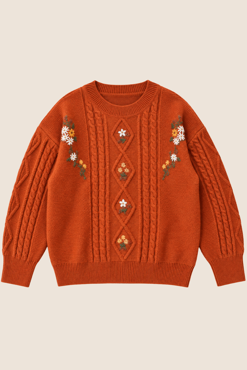Éloise Floral Embroidered Cable-Knit Sweater