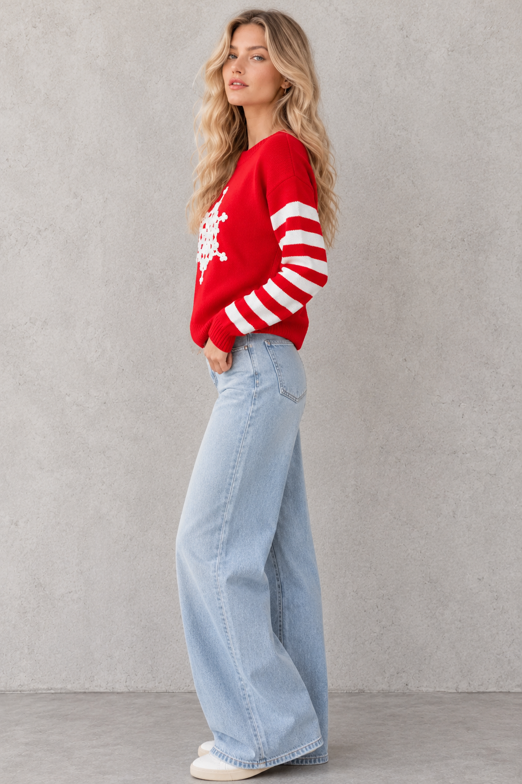 Noëlle Snowflake Knit Sweater – Red